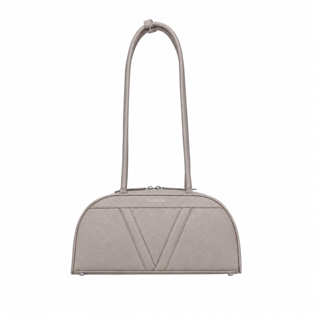 Schultertasche aus Saffiano Leder Greige